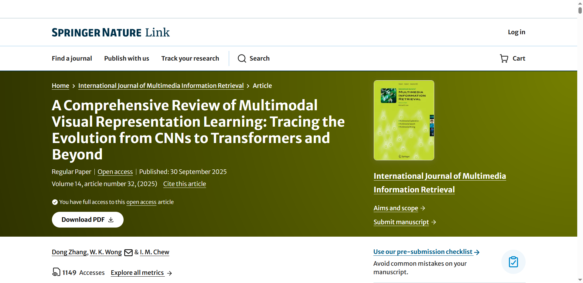 海口经济学院中德应用技术学院张栋博士 在SCI一区权威期刊发表多模态视觉表征学习系统性综述成果